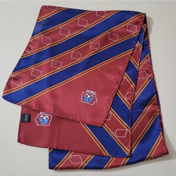 Red And Navy Stripe Iowa Silk Oblong Scarf - Picture 1 of 7